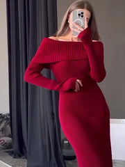 Fashion Knit Off-Shoulder Knit Maxi Dress