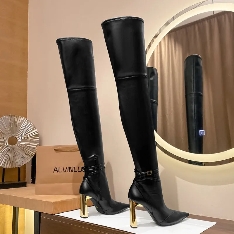 Fashion Autumn Winter Soft Leather Thigh High Boots