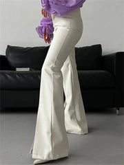 PU Leather Split Flared Pants Slim High Waist Wide Leg Trousers