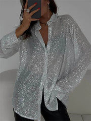 Sequin Lapel Cardigan – Glitter Party Blouse