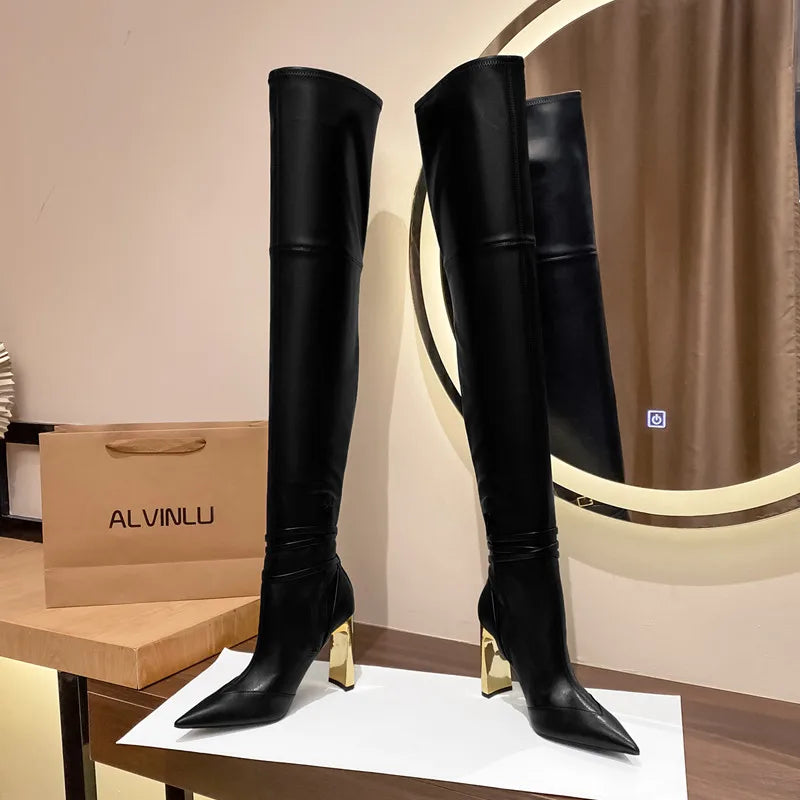 Fashion Autumn Winter Soft Leather Thigh High Boots