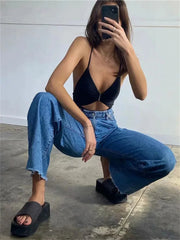 High Waist Straight Leg Denim Jeans