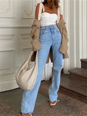 High Waist Straight Leg Denim Jeans