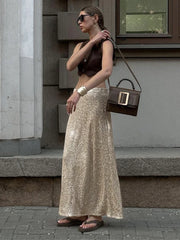 Sequin Glitter Maxi Skirt