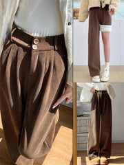 High Waist Straight Leg Pants with Pockets