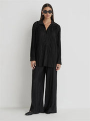 Ribbed 2-Piece Set: Lapel Cardigan Coat and High-Waist Straight Pants