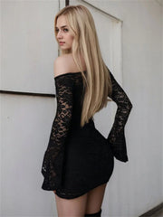 Black Lace Hollow Out Mini Dress