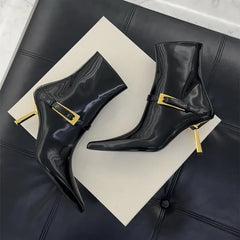 Fashion Patent Leather Metal Buckle Zip Women Ankle Boots