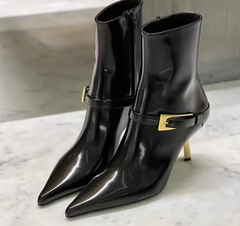 Fashion Patent Leather Metal Buckle Zip Women Ankle Boots