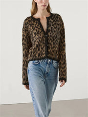 Leopard Print Cardigan – Loose Fit Cropped Sweater