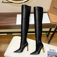 Fashion Autumn Winter Soft Leather Thigh High Boots