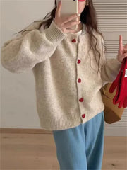 Ribbed Knit Cardigan – Long Sleeve Patchwork Loose Sweater