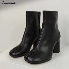 Soft Leather Tabi Ankle Boots