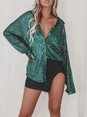 Sequin Lapel Cardigan – Glitter Party Blouse