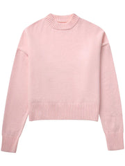 Pink Knit Sweater – Loose Patchwork Pullover